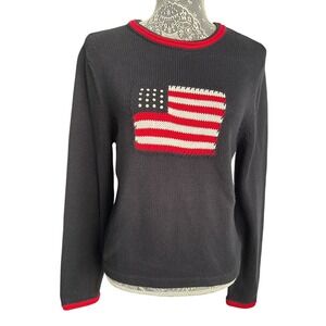 Vintage Casual Corner Navy Blue American Flag‎ Cotton Knit Sequin Crew Neck SzM
